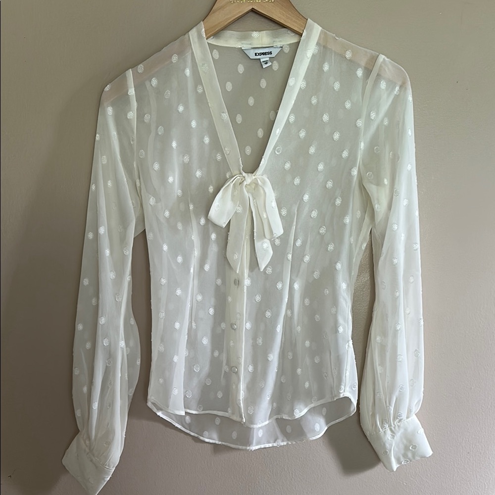 Express White Tie Front Fitted Blouse